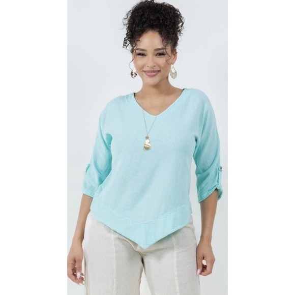 Cottonways Tops - Cottonways Dorie coastal beach Cotton Gauze Mint GTop Size 0 XS/S Blouse V Neck